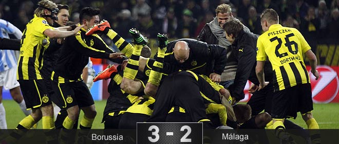 El Borussia y el árbitro arrancan al Málaga del sueño europeo en un final trágico  